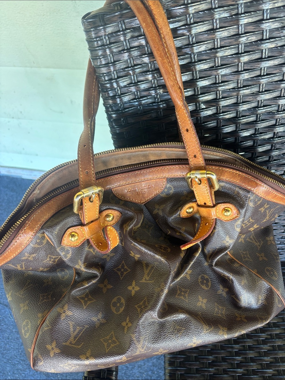 Louis Vuitton Monogram Canvas Handbag - Brown with Tan Trim